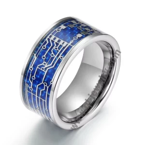China 10mm Sophisticated Tungsten Carbide Wedding Ring Delicate Inlay Blue Carbon Fiber Ring Luxury Men Ring Jewelry China Manufacturer manufacturer