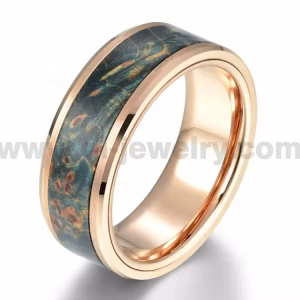 China QL Jewelry Wholesale Rings Rose Gold Tungsten Wedding Ring With Green Stabilized Wood Ring manufacturer