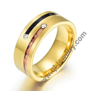 China High Quality Blue Sandstone Gold Foil Cz Engagement Rings Brushed Tungsten 18K Gold Plated Wedding Band Men Ring China Manufacturer manufacturer