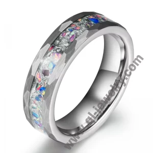 China 6mm Neutral Silver Hammered Tungsten Mens Ring Inlay Opal Wedding Bands Ring jewelry Opal Tungsten Rings China Manufacturer manufacturer