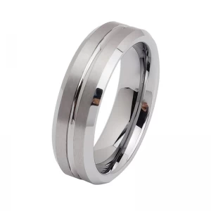 China Plenty of Tungsten Wedding Bands in Stock 6mm/ 8mm Beveled Edges and Grooved Brushed Tungsten Carbide Ring China Manufacturer manufacturer