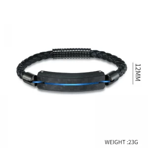 China In Stock Black Carbon Fiber Stainless Steel Men Leather Bracelet Black Carbon Fiber ID Bracelet For Men China Manufacturer manufacturer