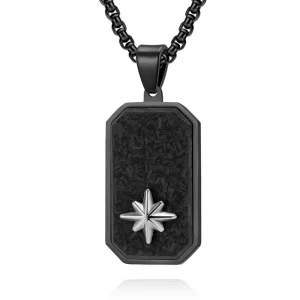China In Stock Original Cut Edge Forged Random Pattern Carbon Fiber and Stainless Steel Black Plating Military Badge Pendant China Supplier manufacturer
