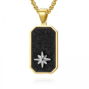 China In Stock Original Cut Edge Forged Random Pattern Carbon Fiber and Stainless Steel Gold Plating Military Badge Pendant China Supplier manufacturer