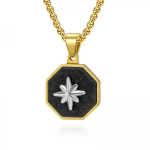 China In Stock Men's Fashion Gossip Creative Random Pattern Carbon Fiber Stainless Steel Six-pointed Star Pendant China Supplier manufacturer
