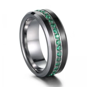 China Neues Design hochwertig 8 mm flach und abgeschrägte Kanten Wolfram -Carbid -Ring mit grünen Cz Stones Wolfram Ehering für Männer China Hersteller Hersteller