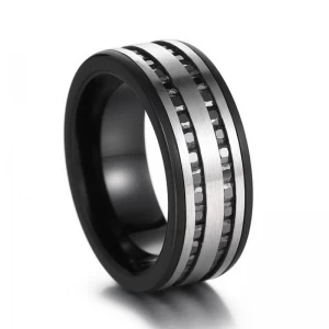 China Designer High Quality Black Tungsten Carbide Ring with Brushed Contrast & Cubic Zirconia Accents China Supplier manufacturer