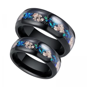 China Großhandel für Männer schwarzer Wolfram -Carbidring 8mm Lichtbogenelektro - Schwarz, eingelegt mit Opal- und Aluminiumfolie China Hersteller Hersteller