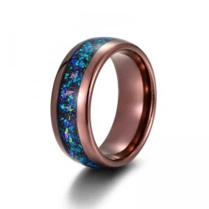 China 8 -mm -Kaffeebeschichtung gewölbter Wolfram -Carbidring mit Opal- und Schwarzes Sandstein -Inlay China Hersteller Hersteller