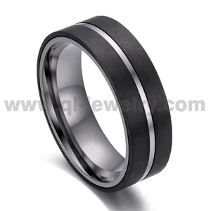 China Custom OEM Men's Wedding Band: 8mm Matte Tantalum & Black Carbon Fiber Ring manufacturer