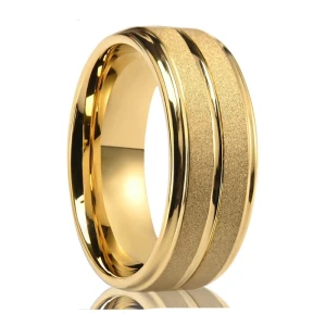 China 8mm Tungsten Carbide Men's Ring with Flat/Step Edge & 18K Gold Plating | OEM Manufacturer manufacturer