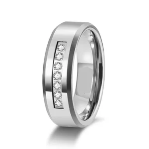 China 8mm Waterproof High-Polish Tungsten Wedding Bands with Silver & Zircon Inlay – Bulk Supplier manufacturer