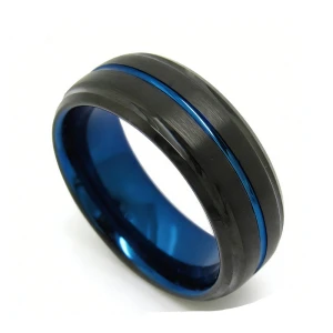 China 8mm Two-Toned Black & Blue Tungsten Wedding Bands with Step and Bevel Edges – Bulk Manufacturer manufacturer