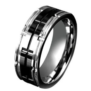 China Durable 8mm Tungsten Carbide Combination Rings in Black & Silver | Bulk Supplier manufacturer