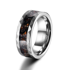 China 8mm Hammered Texture Tungsten Carbide Ring with Genuine Dinosaur Bone Inlay – Premium B2B Supplier manufacturer