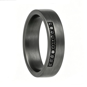 China High Purity Tantalum Wedding Band with Black Diamond Channel Setting - Brushed Matte Finish Mens Ring manufacturer