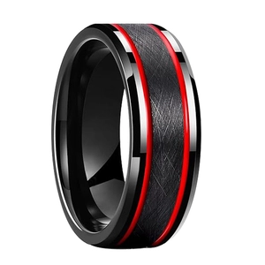 Cina Anello in carburo di tungsteno spazzolato all'ingrosso della fabbrica con inserto in resina epossidica rossa, trama irregolare Moda maschile di fascia alta Gioielli per fede nuziale Logo personalizzato Fornitura all'ingrosso produttore