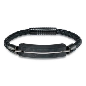 China In Stock Black Carbon Fiber Stainless Steel Men Leather Bracelet Black Carbon Fiber Silver ID Bracelet For Men China Manufacturer manufacturer