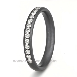 China OEM/ODM Customization Satin Finish Black Tantalum Eternity Ring with Clear CZ Stones - Comfort Fit Wedding Band manufacturer