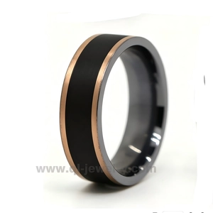 China Two-Tone Tantalum Ring with Rose Gold Inlay & Black Center Band - Comfort Fit Wedding Band manufacturer