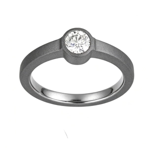 China Factory Wholesale Matte Finish Tantalum Ring | Bezel Set Round Diamond Solitaire Engagement Ring Manufacturer manufacturer