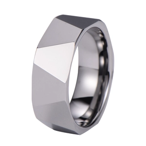 China Factory Wholesale Polished Triangle Faceted Cut Tungsten Carbide Ring, Minimalist Fashion Multi-Faceted Men Wedding Band Jewelry Custom Laser Engraving OEM ODM Bulk Supply manufacturer