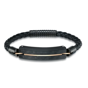 China In Stock Black Carbon Fiber Stainless Steel Men Leather Bracelet Black Carbon Fiber Rose Gold ID Bracelet For Men China Manufacturer manufacturer