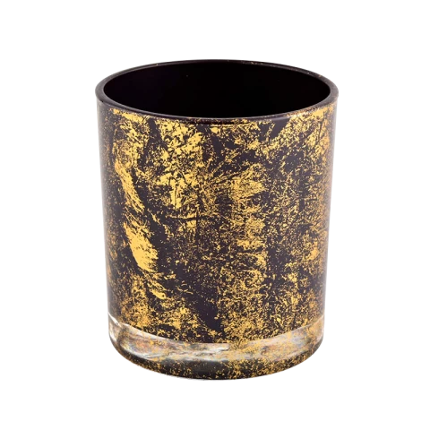 China Habuk cetakan emas Sunny Glassware dengan balang lilin kaca hitam secara pukal borong pengilang