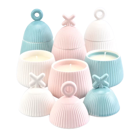 China 9oz Luxury matte ceramic candle jars with lid V-Shaped design manufacturer