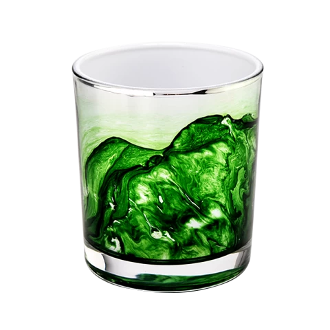 China Efect verde de pictură colorată cu ridicata pe borcane de lumânare de sticlă de 300 ml cu MOQ scăzut de la Sunny Glassware producător