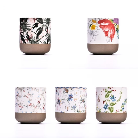 China Hot sale customized 3oz ceramic candle holder with  colorful printing on for wholesale manufacturer
