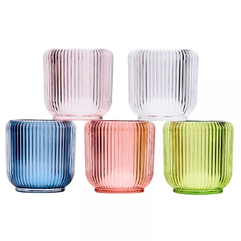 China Wholesale cutomized color on newly design 8oz vertical line glass candle holder for wedding manufacturer