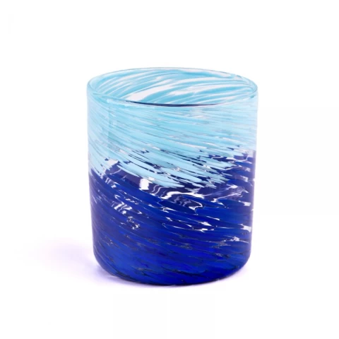 China blue glass candle vessel hand colorful candle jars manufacturer