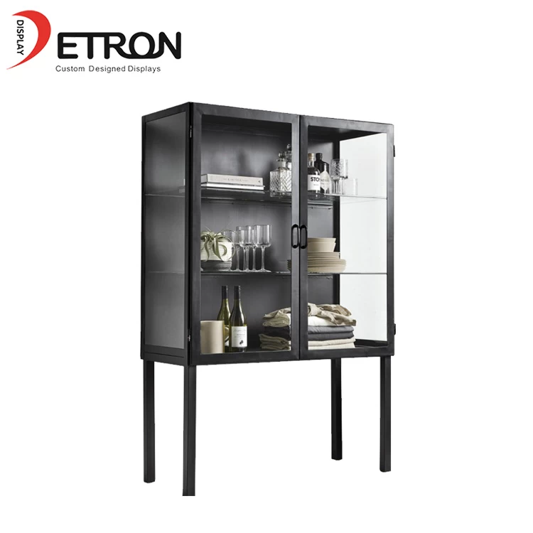 China 3 Tiers metal glass display cabinet with glass doors for home use manufacturer