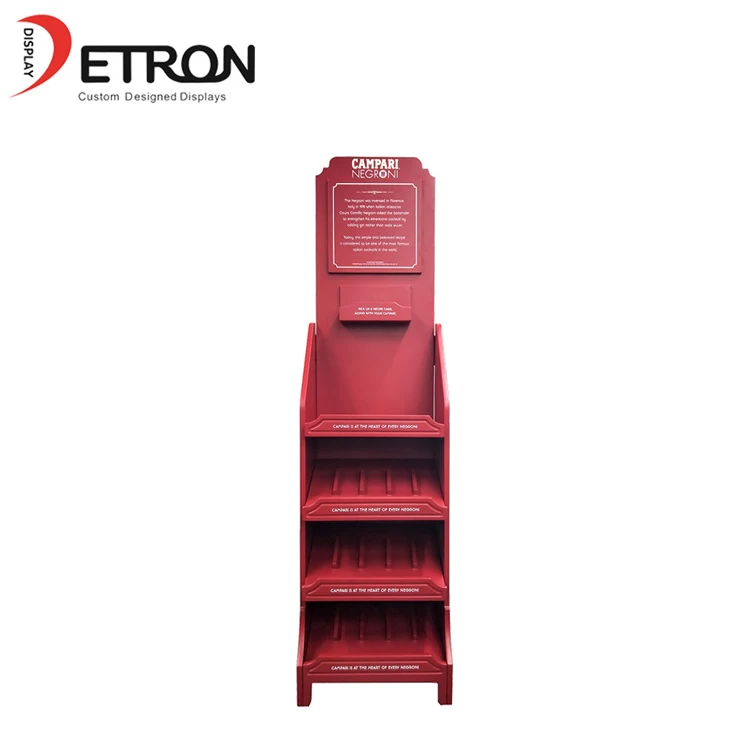 China 4 Tiers painting wooden red wine display shelves for store manufacturer
