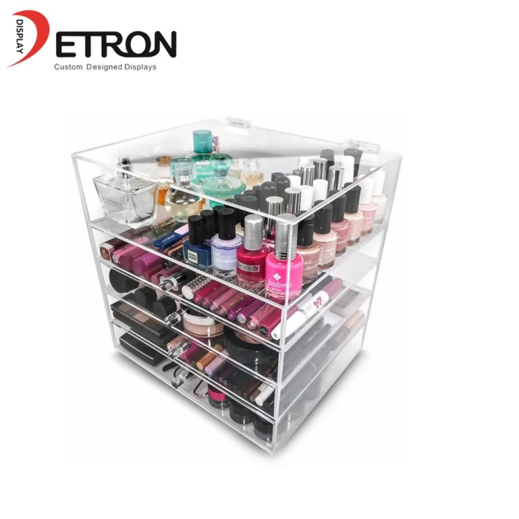 China China made customized clear acrylic makeup box display with drawer manufacturer