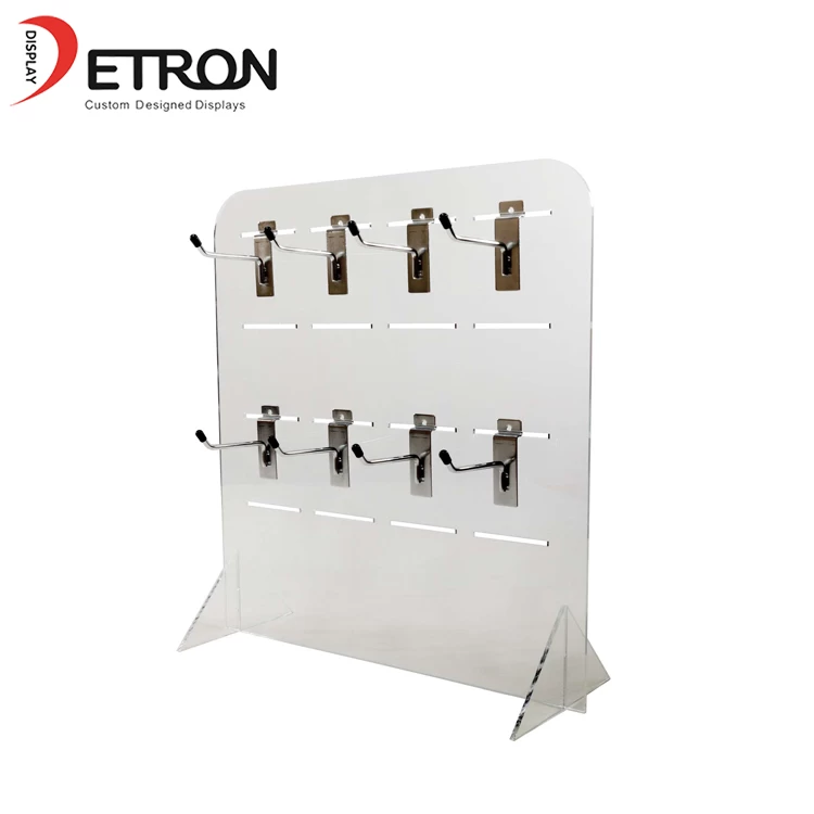 China Clear acrylic customized counter display stand with metal hook manufacturer