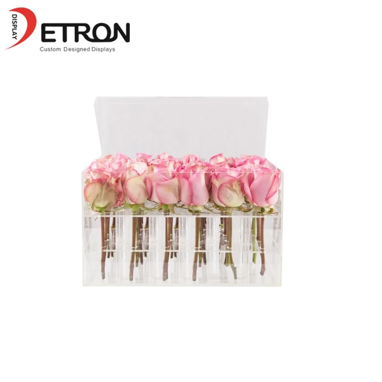 China Personalizado bancada flor acrílico display box flor rosa display stand china made fabricante