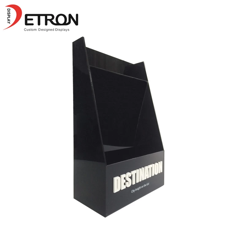 China Customized LOGO countertop black acrylic book display stand for magazine manufacturer