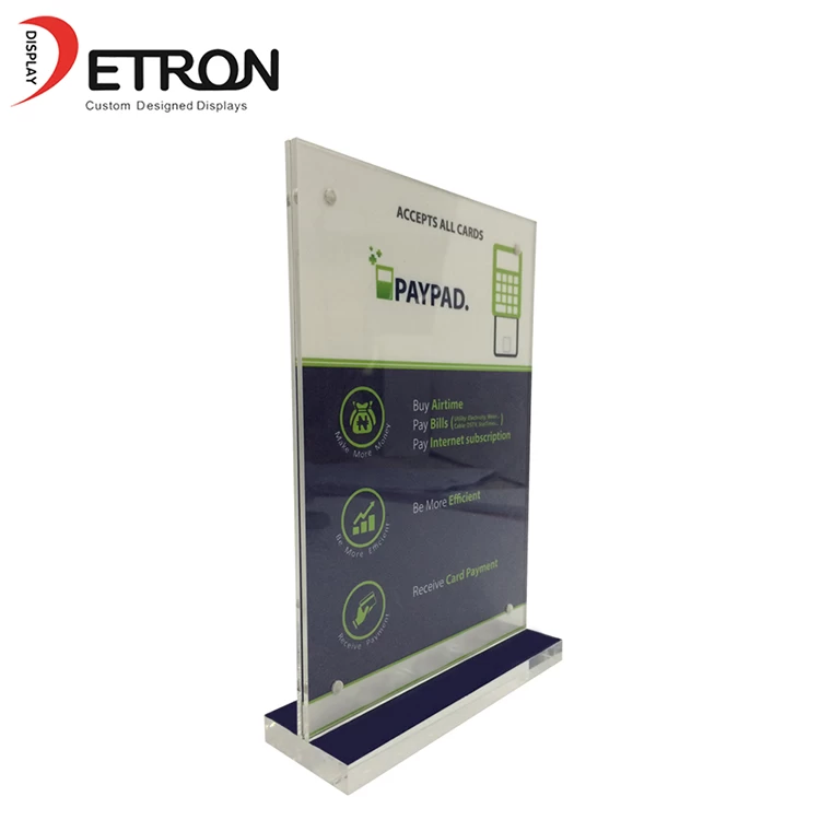 China Customized tabletop T shaped clear acrylic menu holder flyer display stand manufacturer