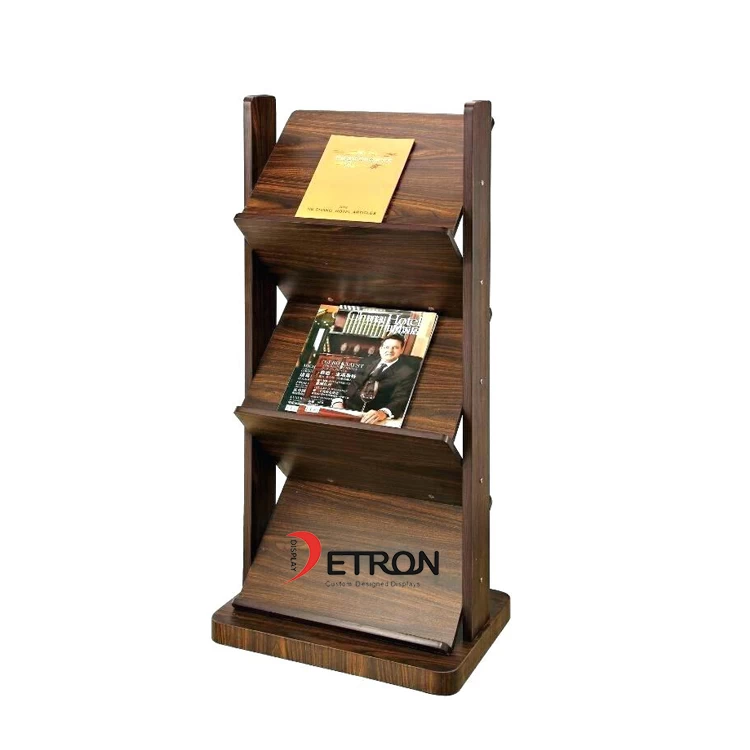 China Dubbelzijdig 3-vaks houten tijdschrift display standaard voor boekhandel fabrikant