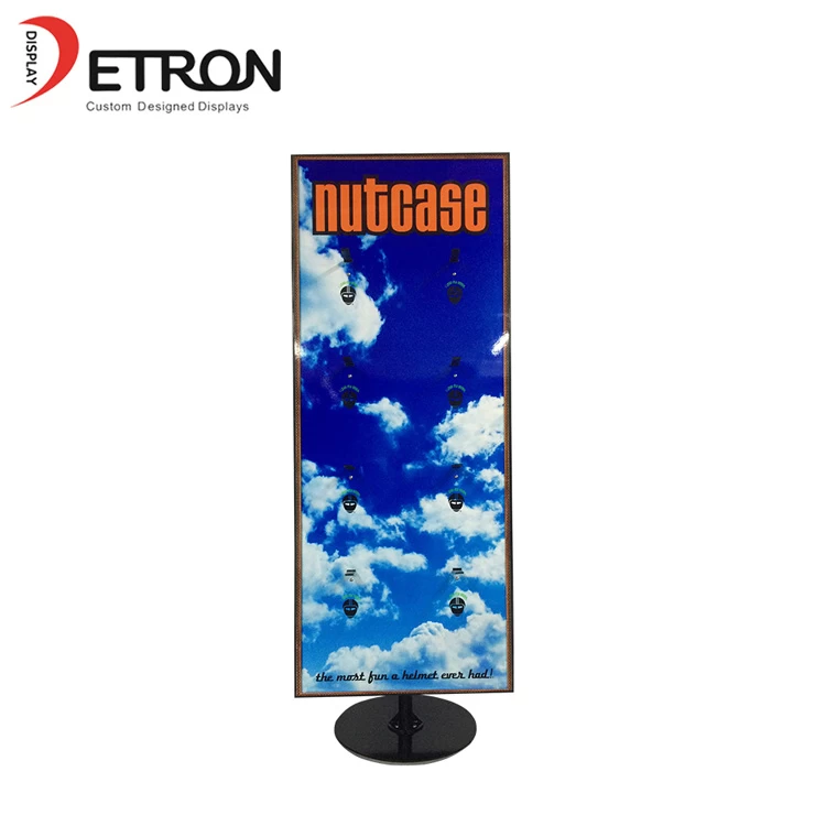China Double sided metal advertising rotating display stand for helmet manufacturer