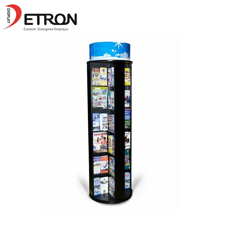 China Durable wooden floor standing rotating display stand for brochure manufacturer