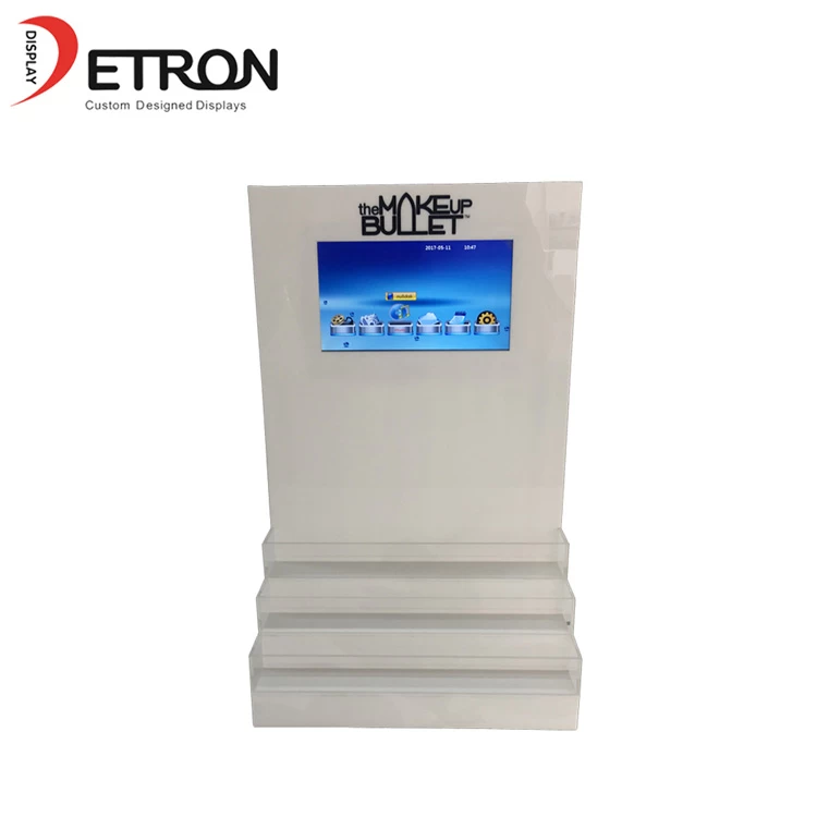 China OEM customized 3 tiers acrylic counter display stand with lcd screen manufacturer