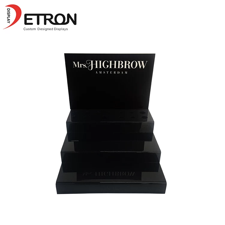 China OEM customized 3 tiers countertop black acrylic cosmetic display rack manufacturer