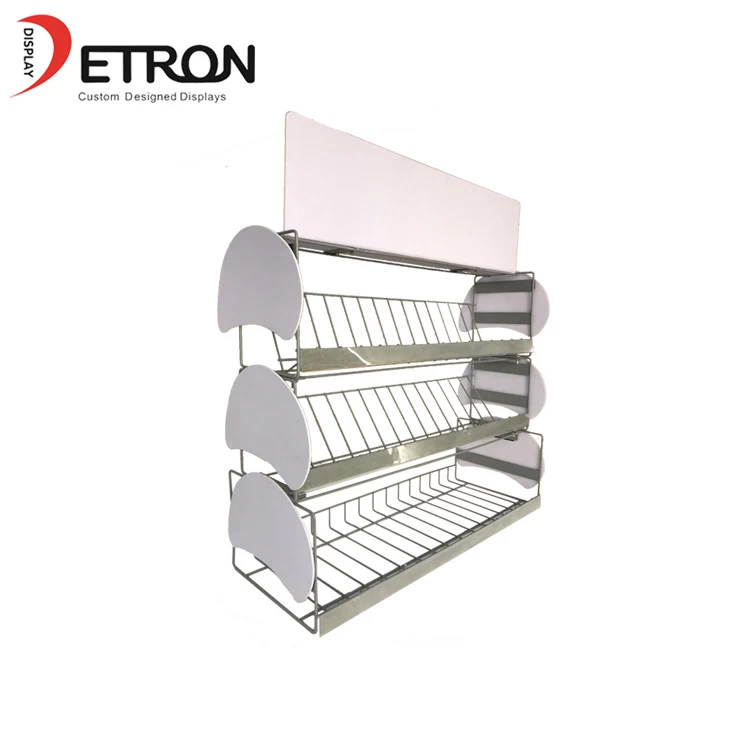 China Supermarket 3 tiers small metal wire snacks counter display stand manufacturer