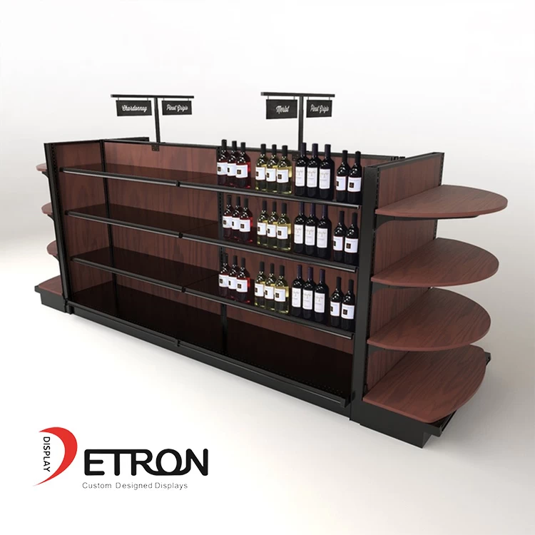 China Supermarket OEM customized wooden store display fixture for wine manufacturer