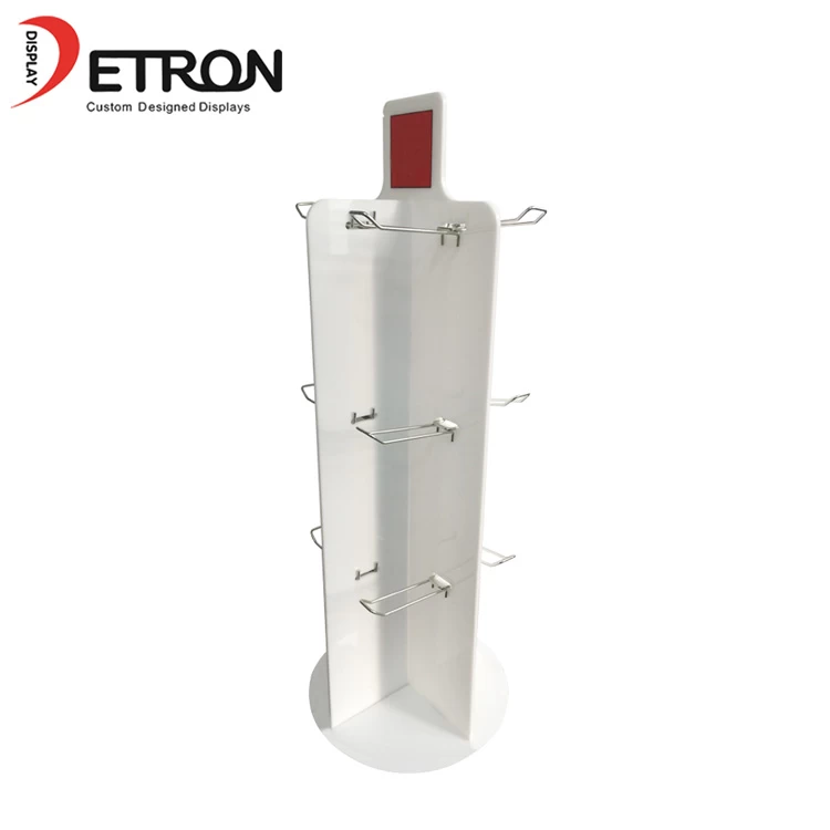 China Supermarket OEM white acrylic rotating display stand with hook for toy manufacturer
