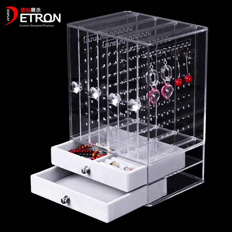 China Wholesale countertop clear acrylic earring necklace display stand with drawer manufacturer