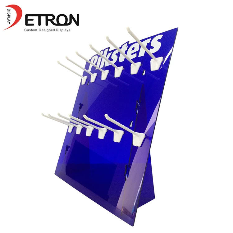 China Wholesale screen printing logo supermarket blue acrylic desk display stand with hook manufacturer